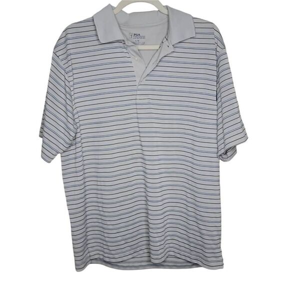 PGA Tour Stripe Golf Polo Shirt Cream White Large - Picture 1 of 14